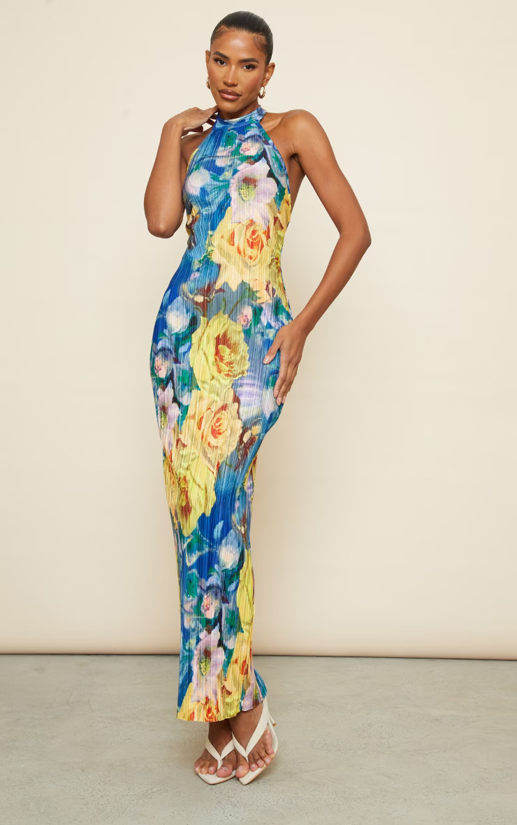 yellow high neck floral maxi dress - www.mecanizadosalbacete.com